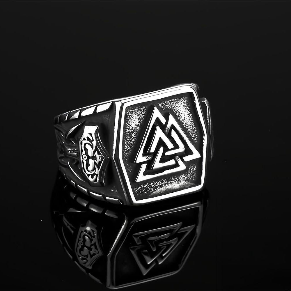 European And American Jewelry Wholesale Men's Titanium Steel Ring Retro Viking Triangle Logo Hip-Hop Style