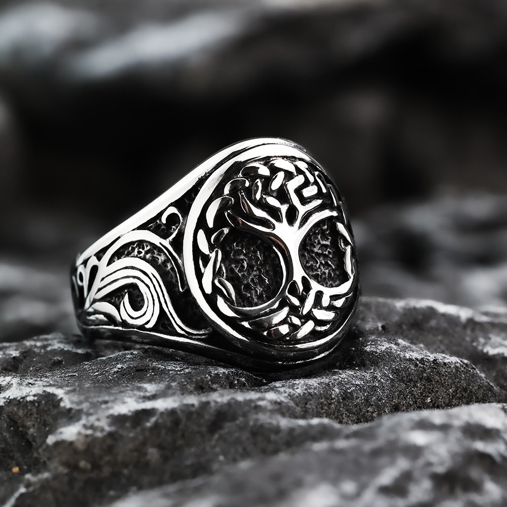 European And American Retro Stainless Steel Men's Ring Personalized Viking Tree Of Life Ring For Men