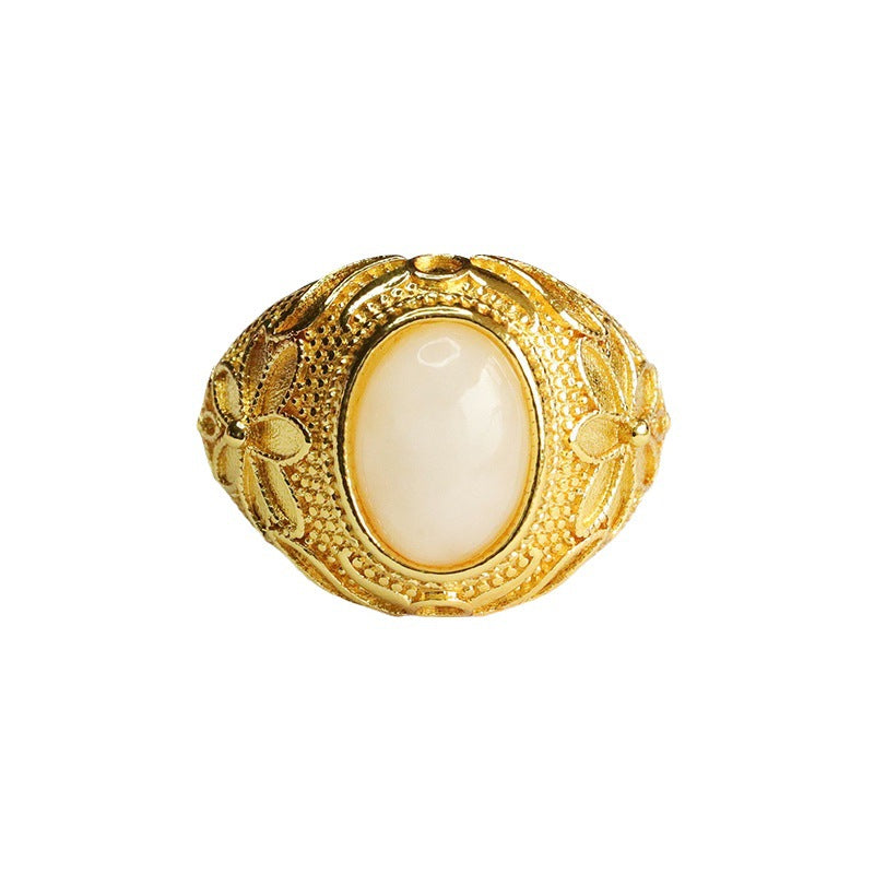 White Hetian Jade Petal Ring