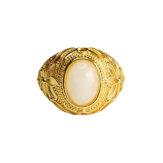 White Hetian Jade Petal Ring