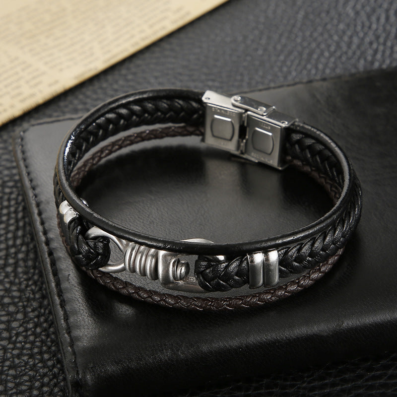 Planderful Leather Rope Woven Men Bracelet Geometric Style