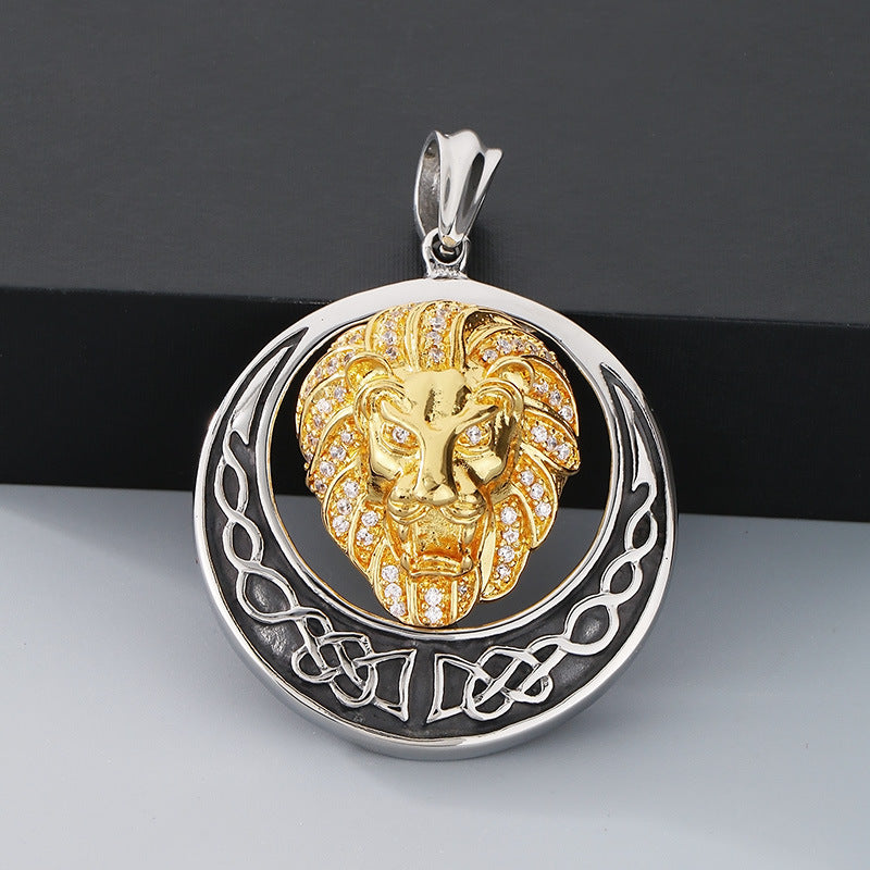 Lion Head Pendant Men Zircon Titanium Steel Planderful