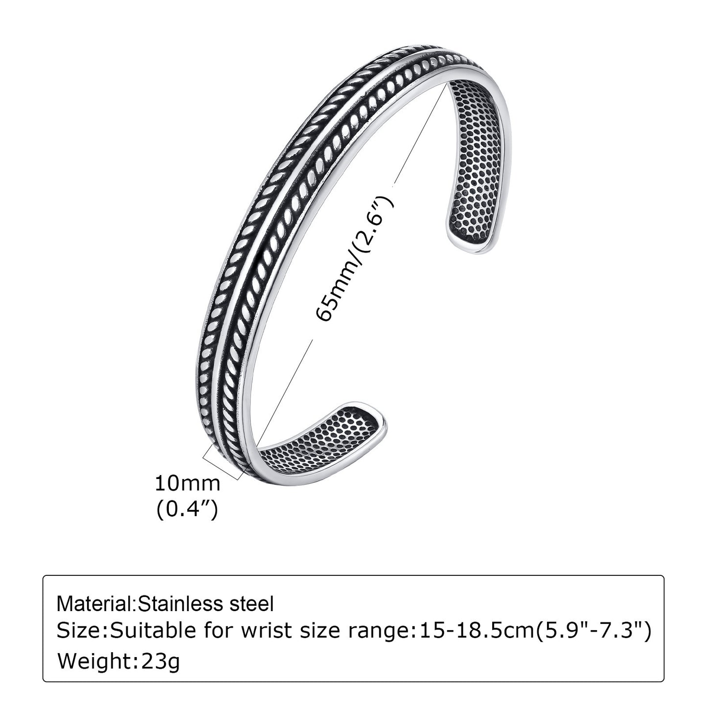 Mens Stainless Steel Open Bracelet Vintage Twist Braided Feather