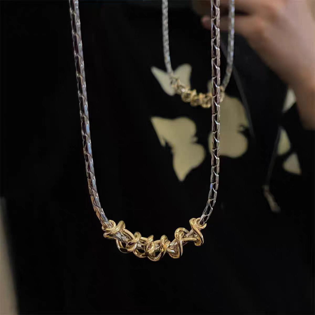 Planderful Jewelry Twisted Gold And Silver Titanium Steel Necklace For Men And Women