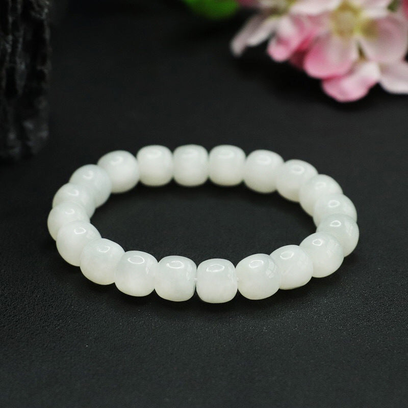 White Jade Bucket Beads Bracelet with Sterling Silver Needle - Fortune's Favor Collection