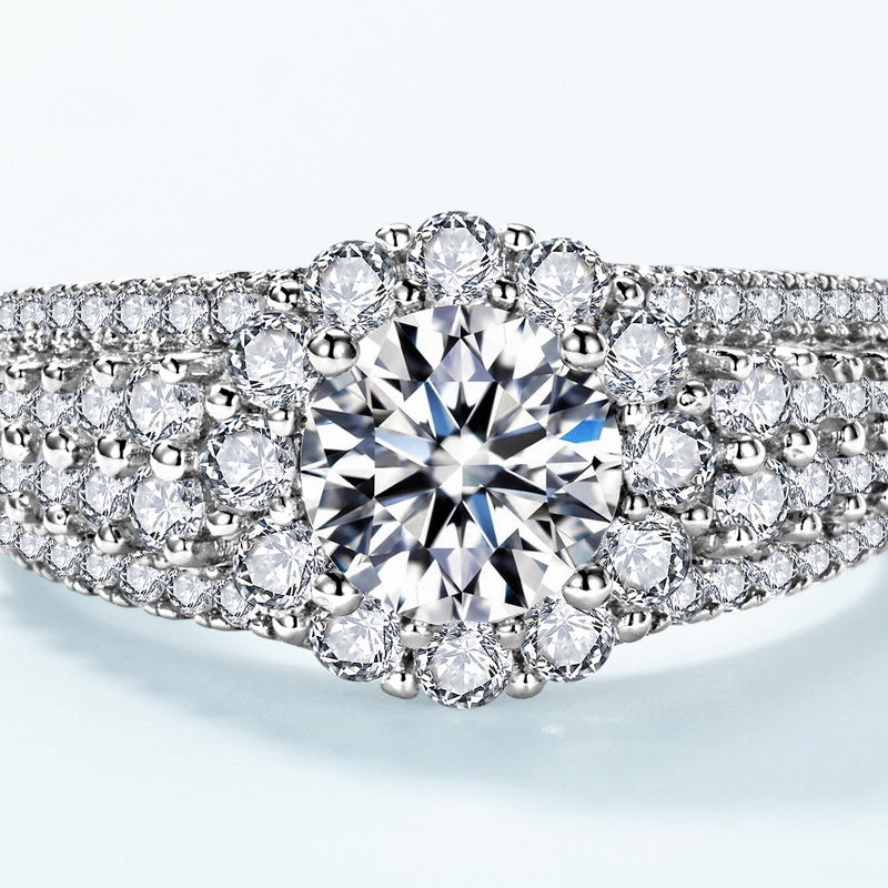S925 Sterling Silver Moissanite Round Ring
