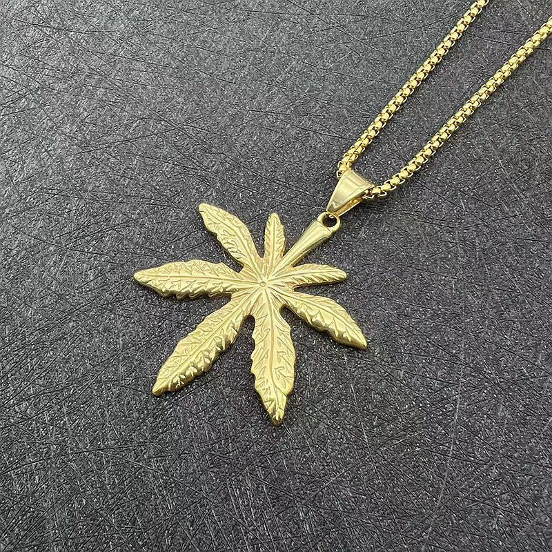 Steel Necklace – Minimalist Maple Leaf Tag Pendant