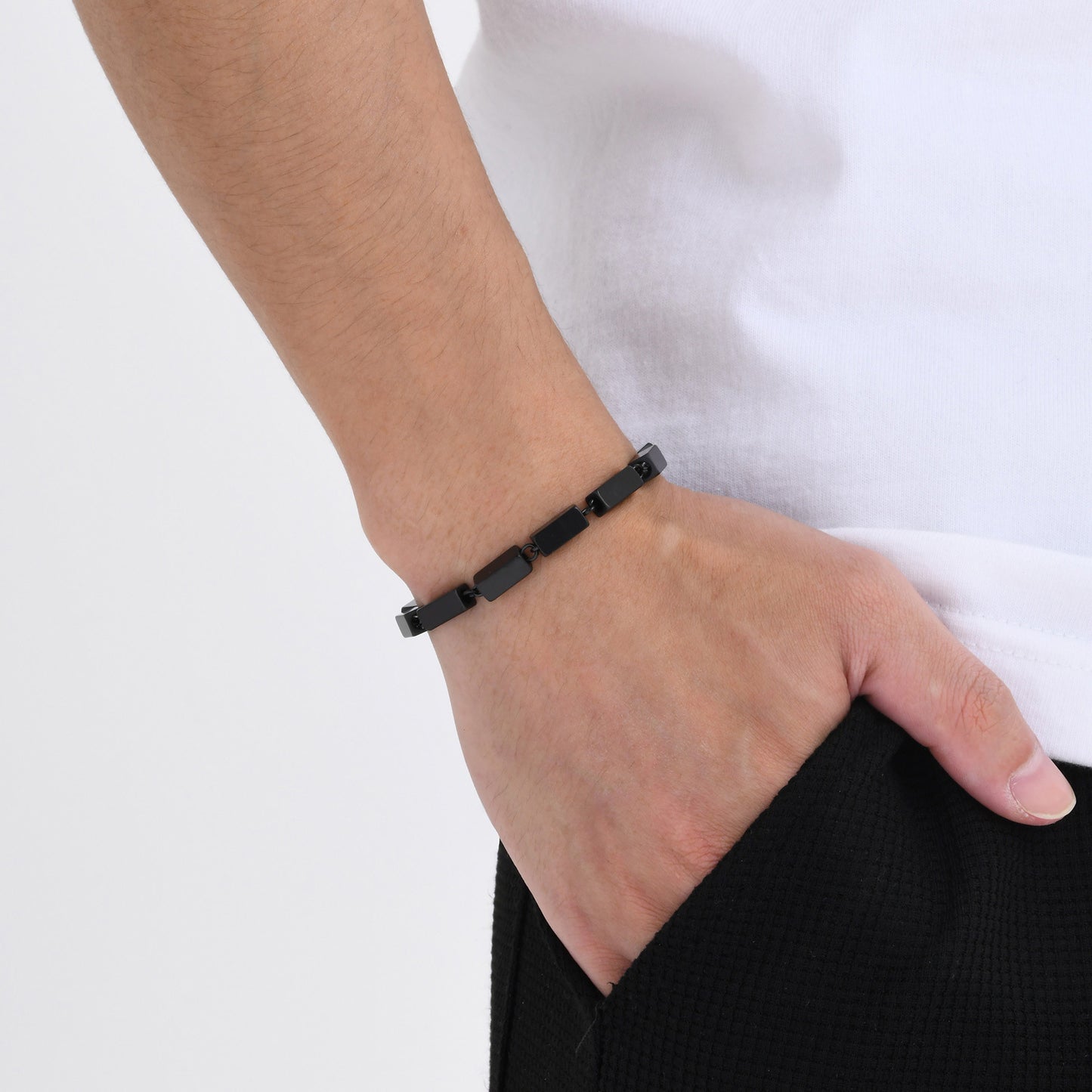 Men's Hip Hop Stainless Steel Handmade Chain Vintage Twist Geometric Squares for Men