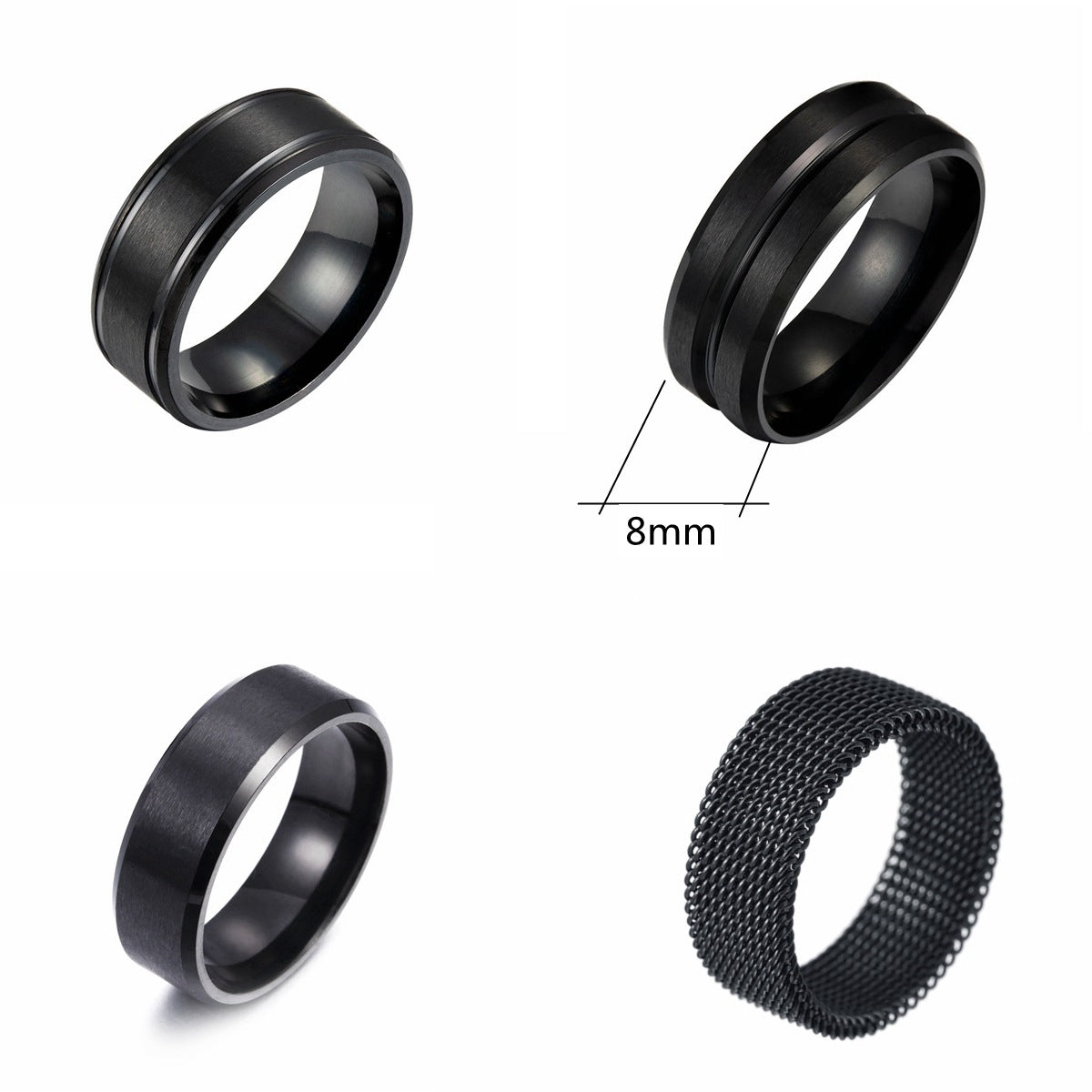 European Elegance Men's Titanium Ring with Black Plating - Stainless Steel, 8mm Width
