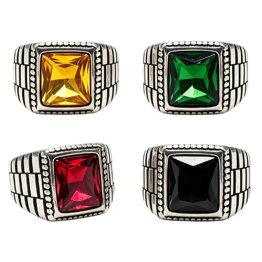 Horizontal-Pattern Gemstone Titanium Steel Ring