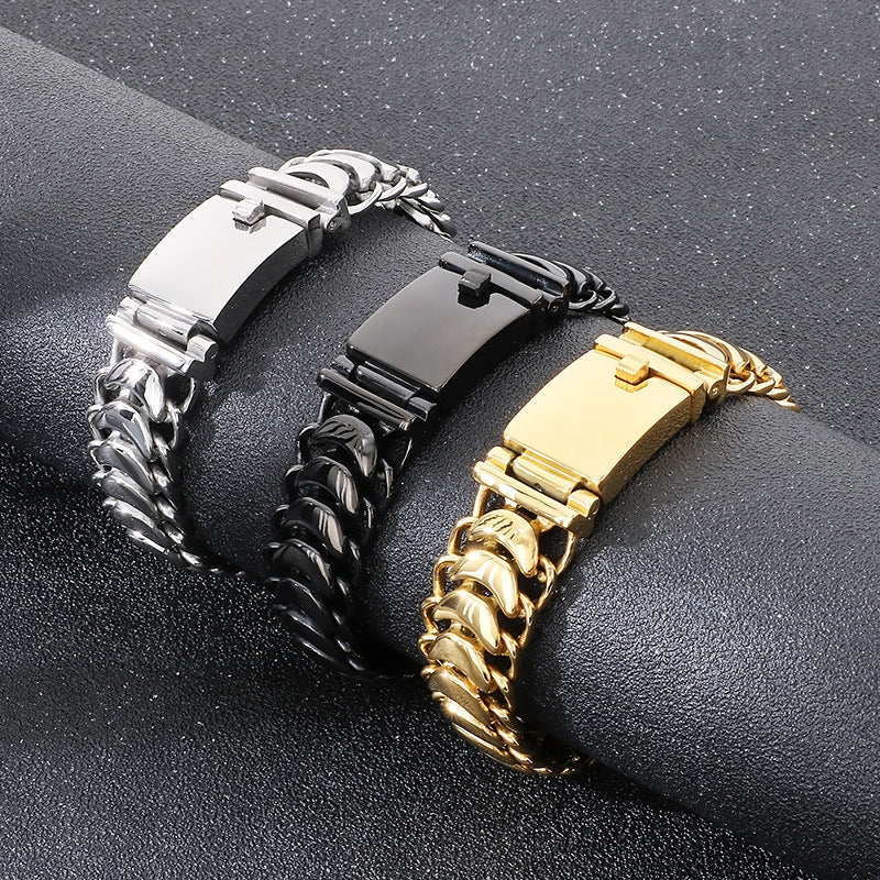 Planderful Titanium Steel Mens Glossy Woven Chain Bracelet