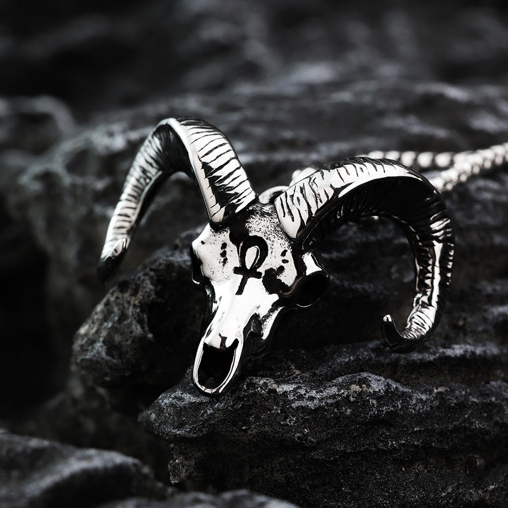 Nordic Retro Stainless Steel Men's Pendant Sheep Head Anka Cross