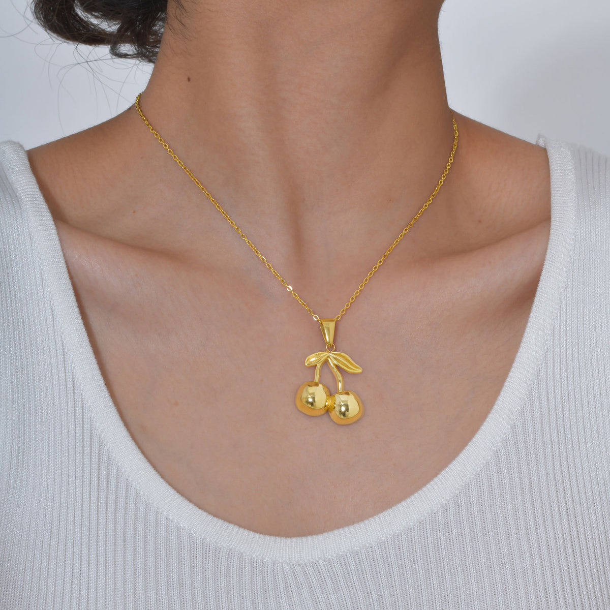 Stainless Steel Cherry Necklace Pendant Gold Wind Women's
