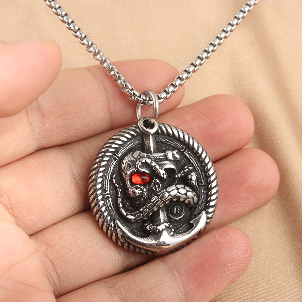 European And American Stainless Steel Skull Pendant Punk Necklace