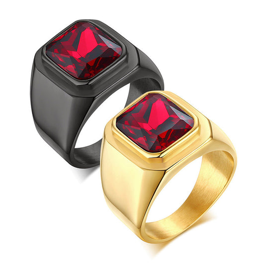 Personalized Trend Ring Inlaid With Red Zircon For Men