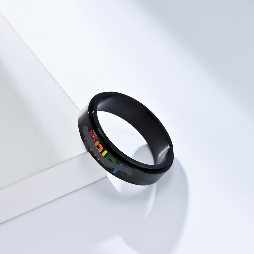 Amazon Niche Neutral Wind Rainbow Flag Rotating Ring Jewelry
