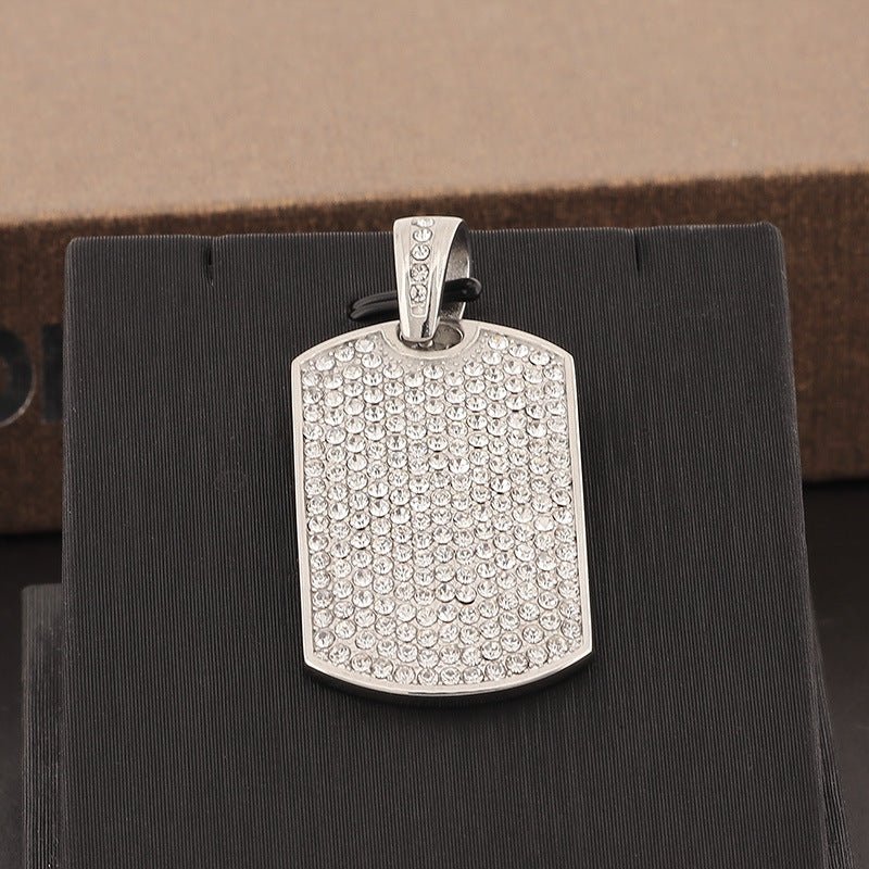 Rock-inspired Rhinestone-Studded Stainless Steel Men's Pendant - European and American Hip-Hop Fashion Accessory