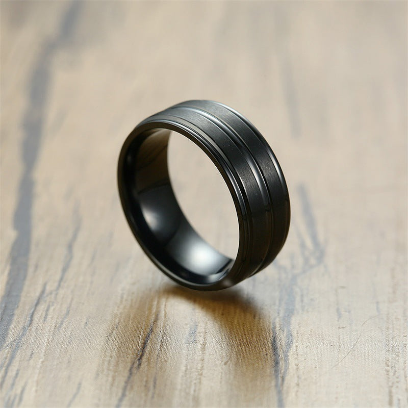 Face Width 8MM Stainless Steel Sand Surface Ring for Men