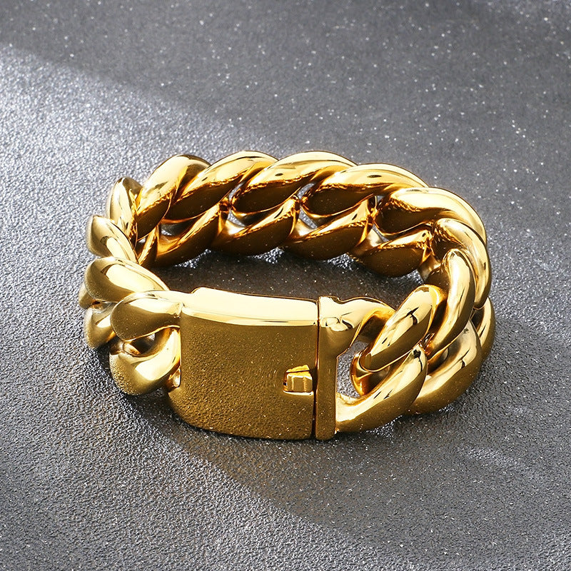 Rough – Trends 25mm Round Grinding Cuban Chain Glossy Men's Bracelet