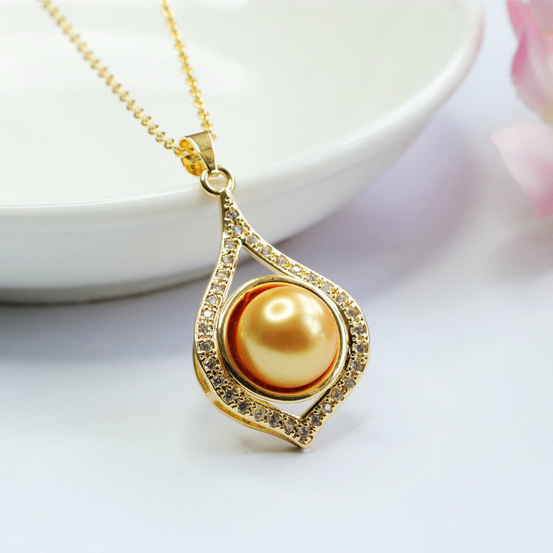 Champagne Shell Pearl Teardrop Pendant — No Chain