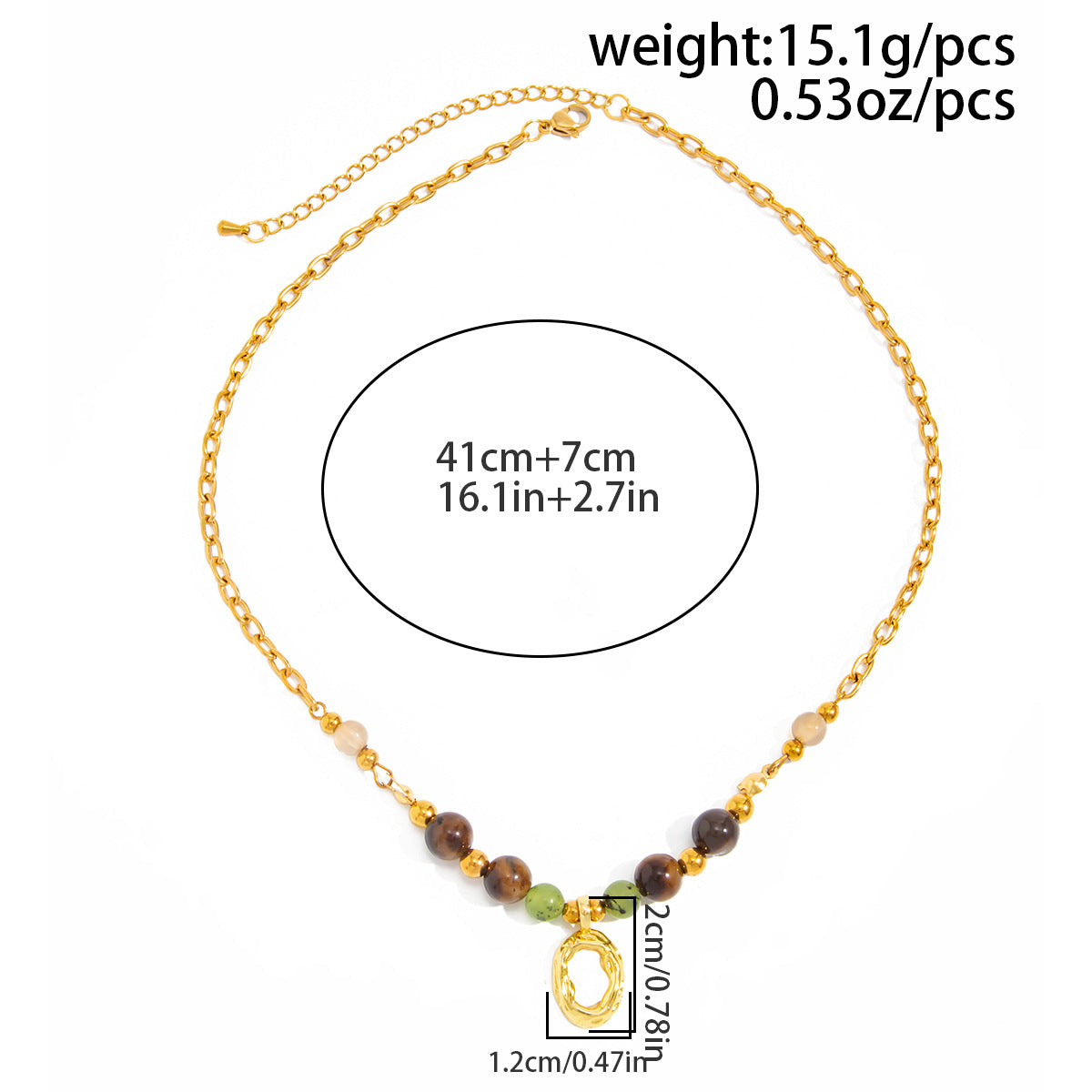Vacation Gravel Pendant Beaded Collarbone Chain Retro Colored Gemstone Stainless Steel Neck Necklace