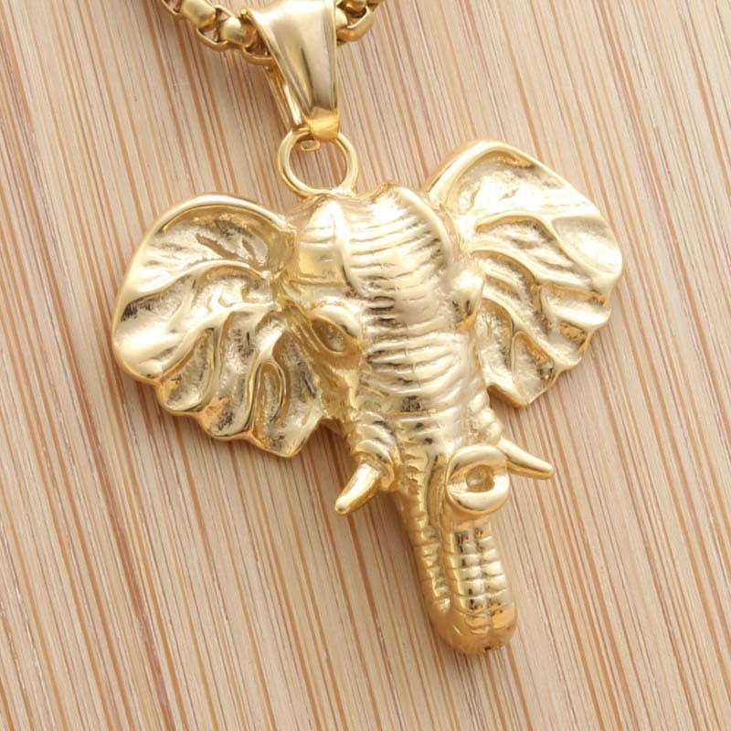 Punk-Inspired Titanium Steel Elephant Head Pendant Necklace for Men - Retro Trendy Design