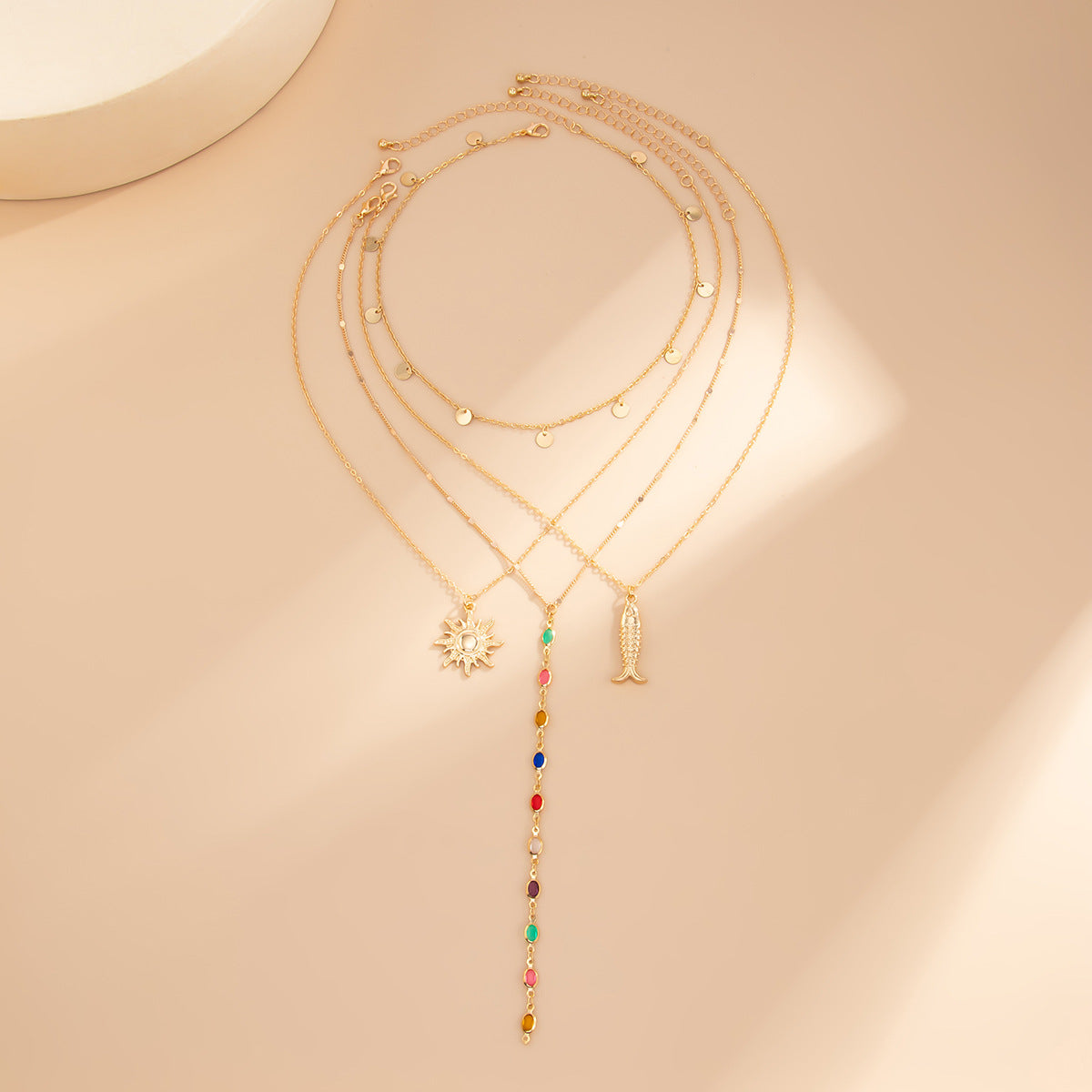 Coastal Fish, Crystal & Sun Layered Necklace