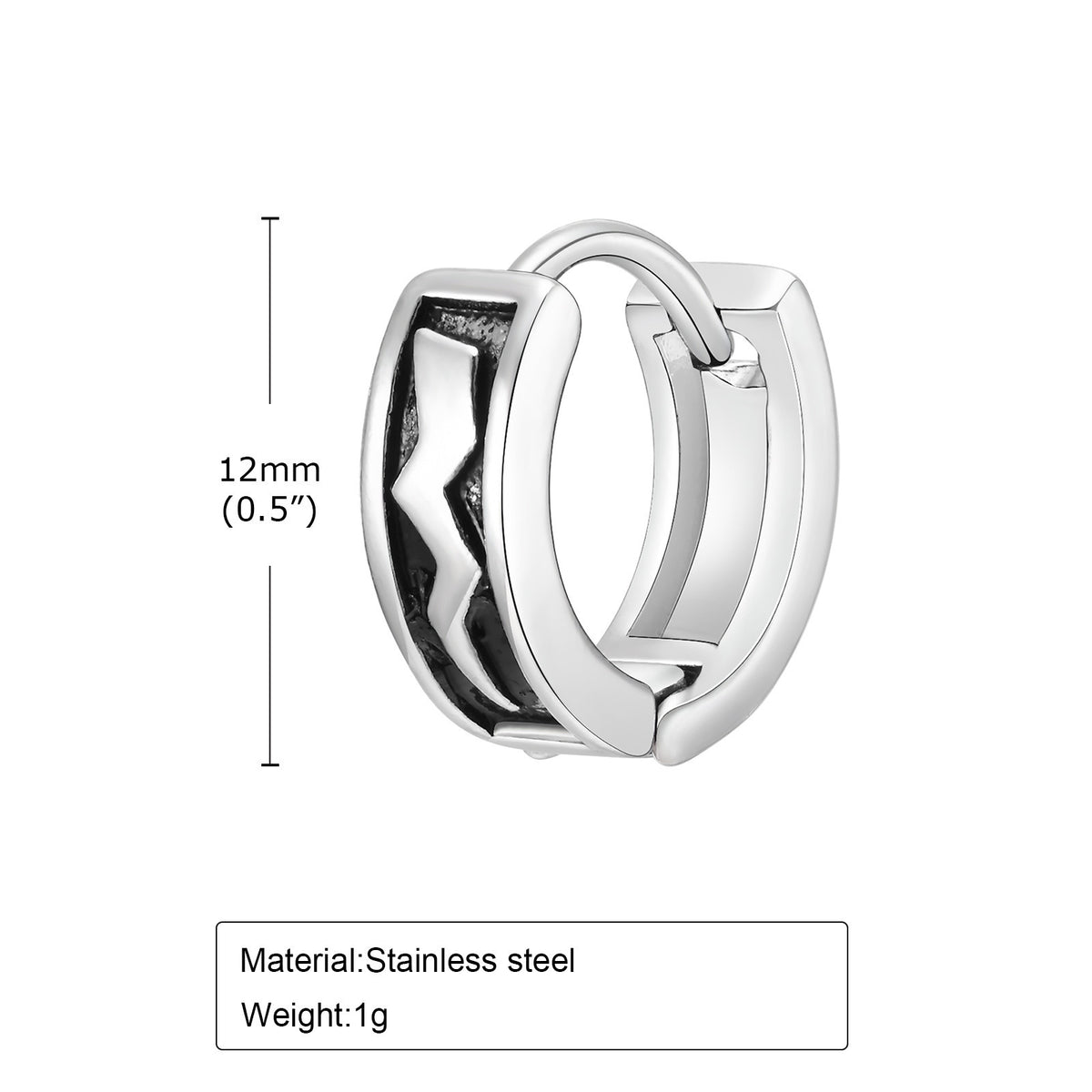 Silver-Tone Black Zigzag Huggie Earring — Single