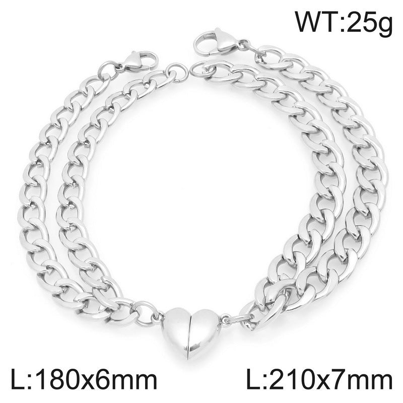 Niche Love Magnetic Bracelet Couple Style – Nk Chain Heart-Shaped Magnet Unisex Titanium