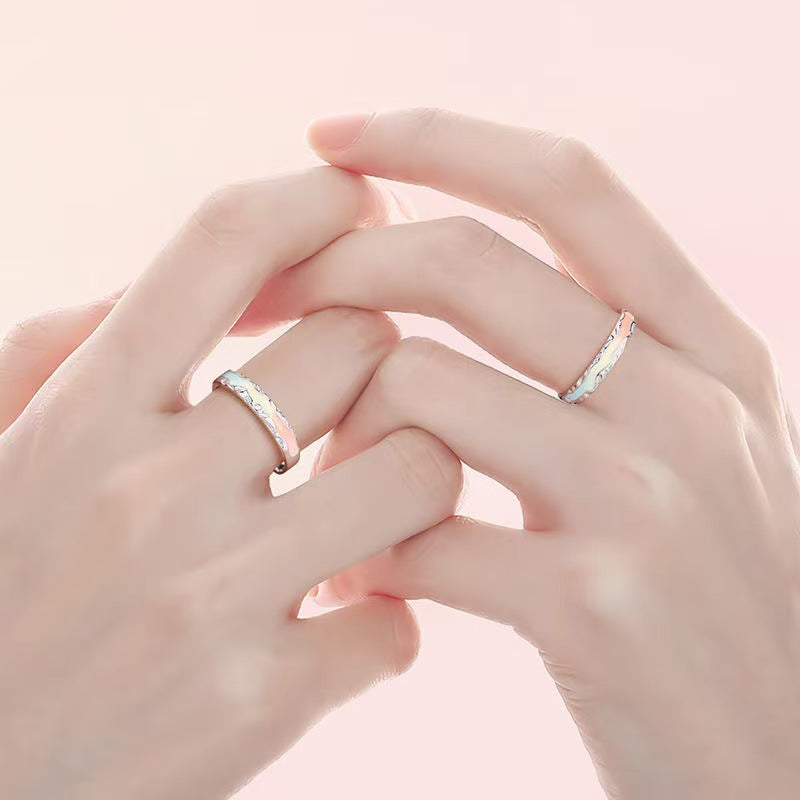 Planderful Sterling Silver Rainbow Luminous Couple Ring Adjustable Gift For Couples