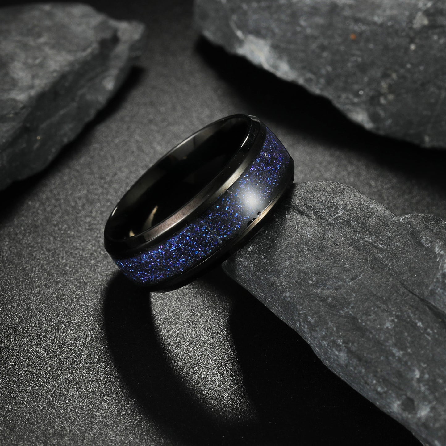 Planderful Collection Everyday Genie Stainless Steel Ring 8mm Blue Starry Sky Unisex