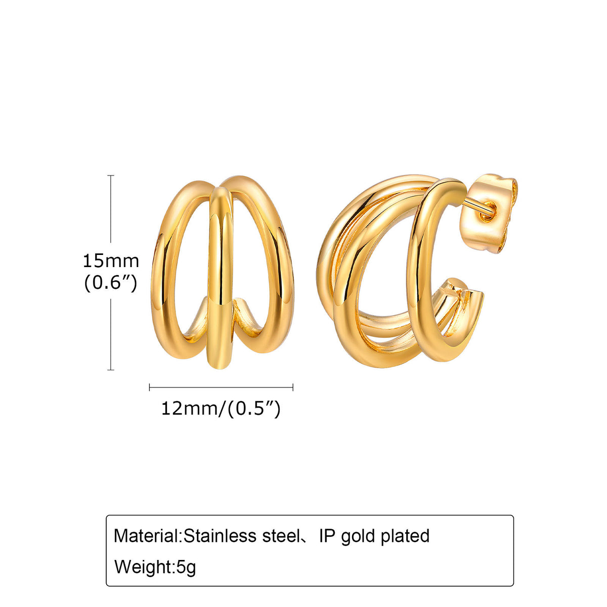 Modern Gold-Tone Stainless Steel Earrings