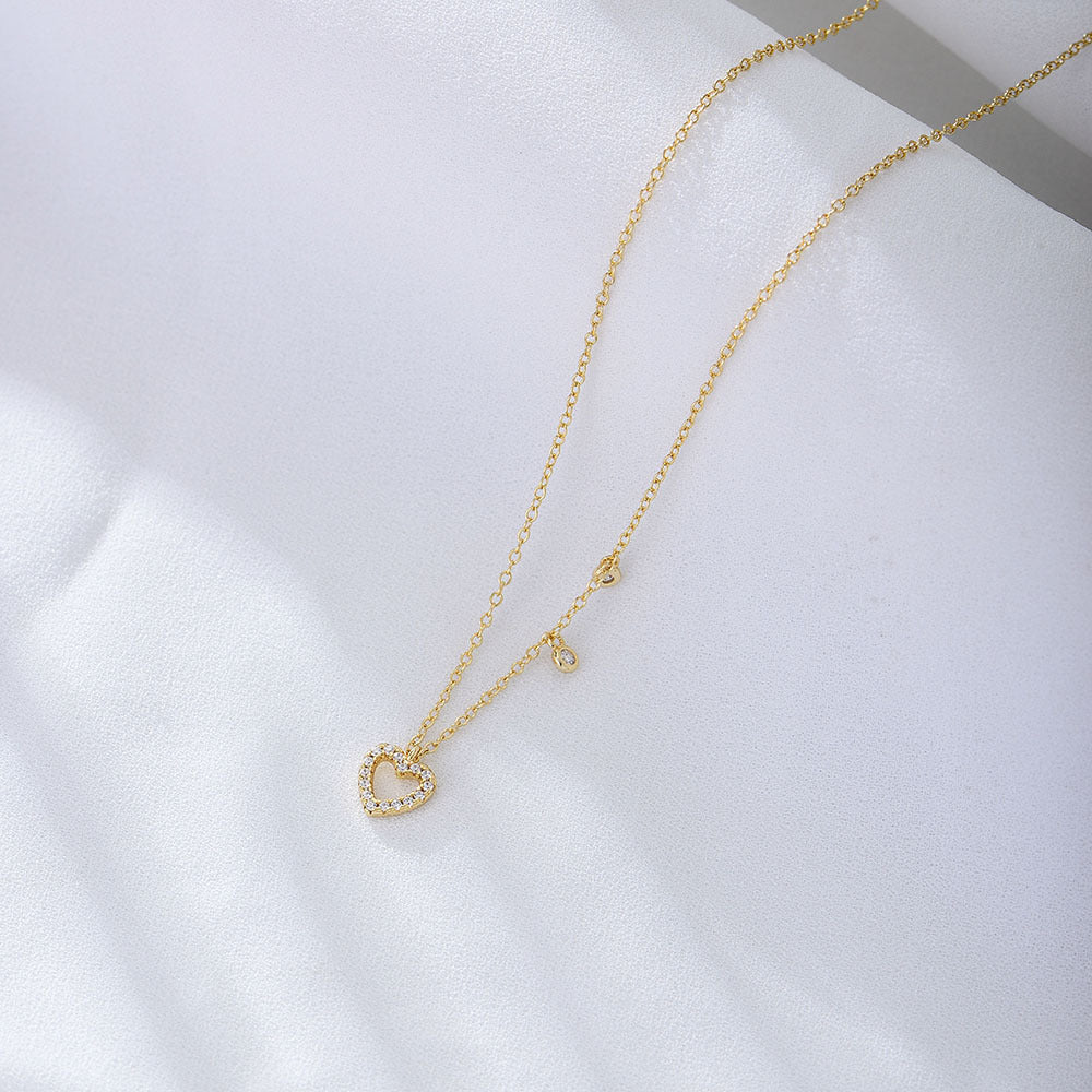 S925 Sterling Silver Hollow Zircon Love Necklace Internet Celebrities Heart-Shaped Clavicle Chain