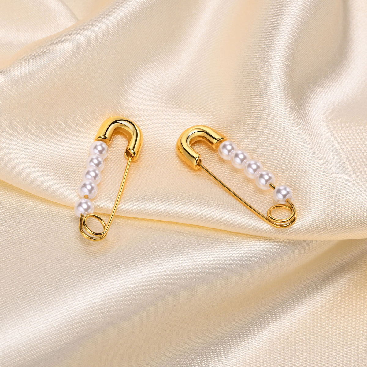 Gold-Tone Pearl Safety Pin Earrings