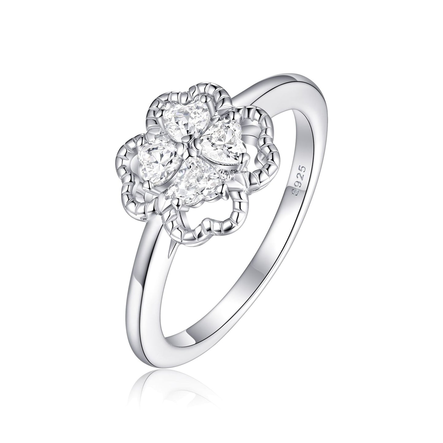 S925 Sterling Silver Four-Leaf Clover Ring Women's Luxury Jewelry