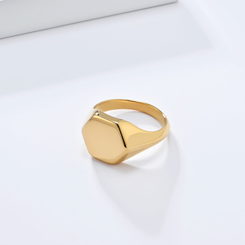 European and American Cold Wind Hexagonal Seal Titanium Steel Ring for Couples