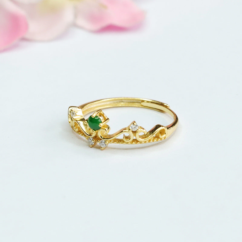 Icy Green Jadeite Laurel 925 Silver Ring