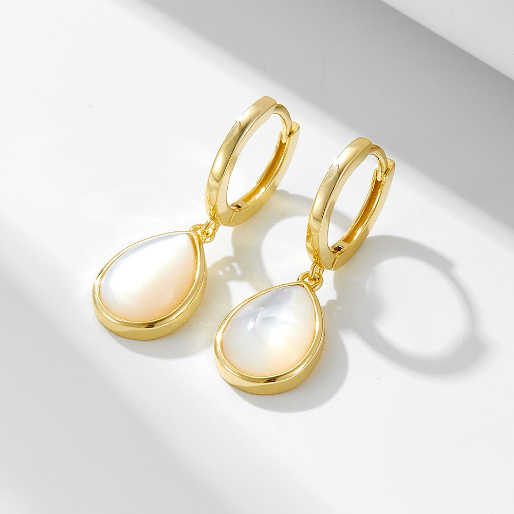 S925 Sterling Silver Drop-Shaped Natural White Shell Earrings, Earrings