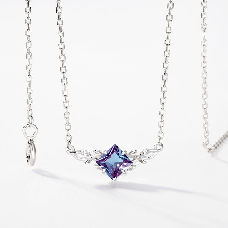 S925 Sterling Silver Lab-Grown Alexandrite 5 × 5 mm Necklace