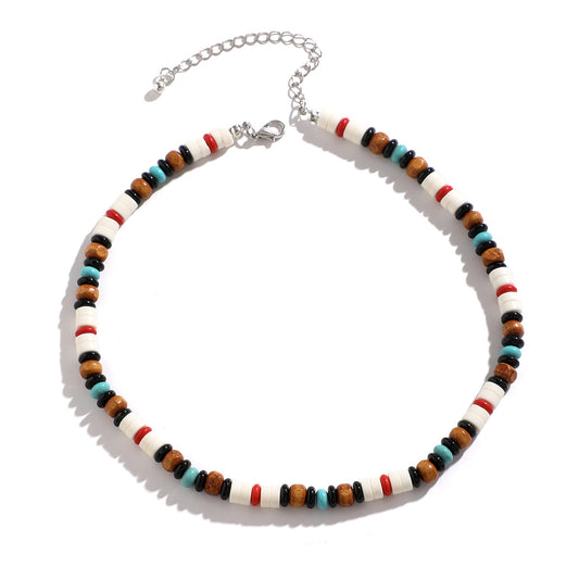 Ethnic Style Wooden Beaded Necklace with Simple Design