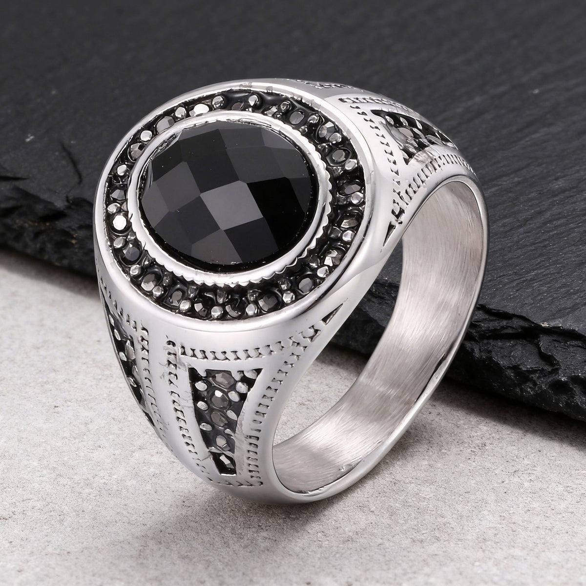 Stainless Steel Men's Party Rock Wear Oval Glass Cool Ring