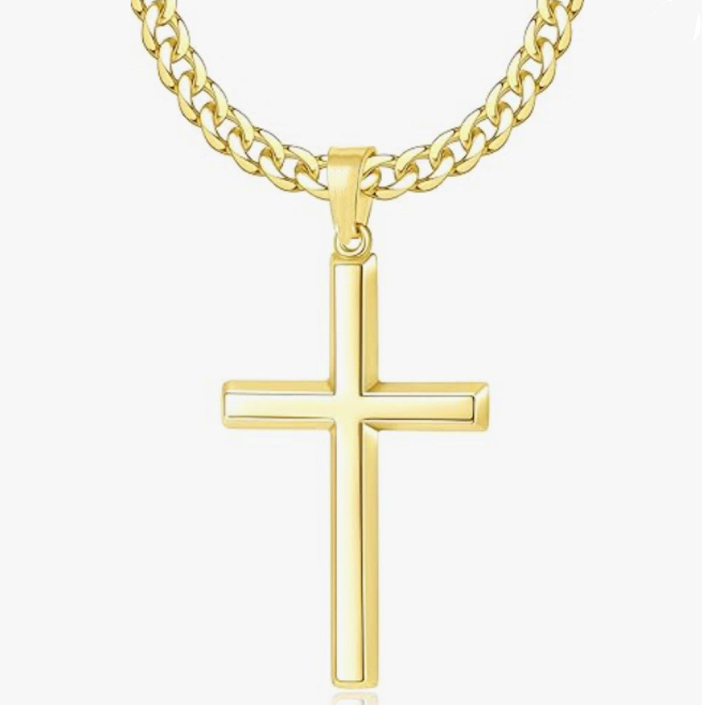 Planderful Men Cross Necklace Stainless Steel Cuban Chain Trendy Pendant Jewelry Classic