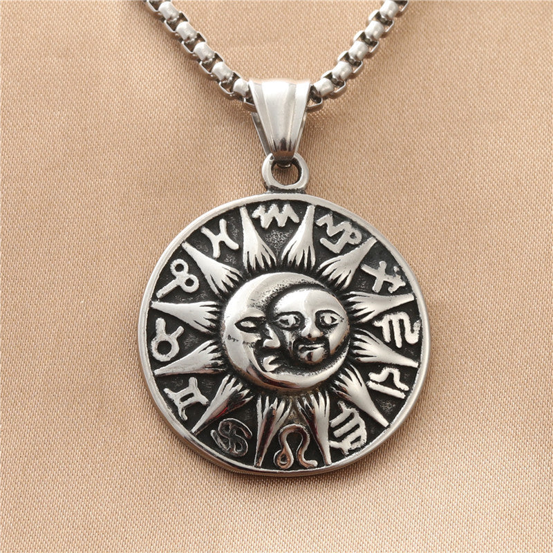 Titanium Steel Sun and Moon God Pendant Necklace for Men - Retro Punk Style by Planderful