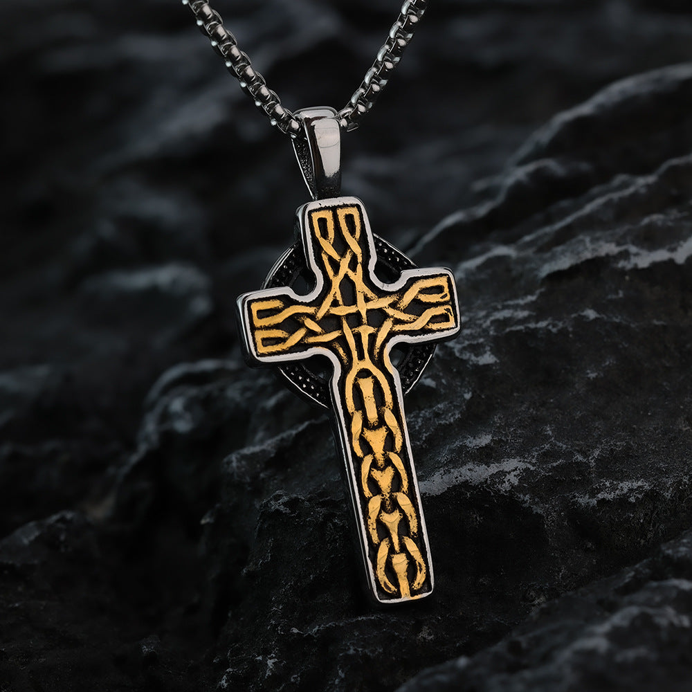 Planderful Premium Gold Cross Scripture Necklace Titanium Steel Chain For Men Retro European American Style