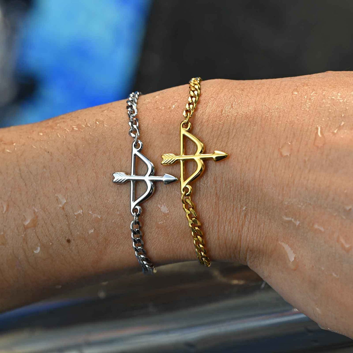 Planderful Geometric Bow And Arrow Bracelet Men Steel Gold