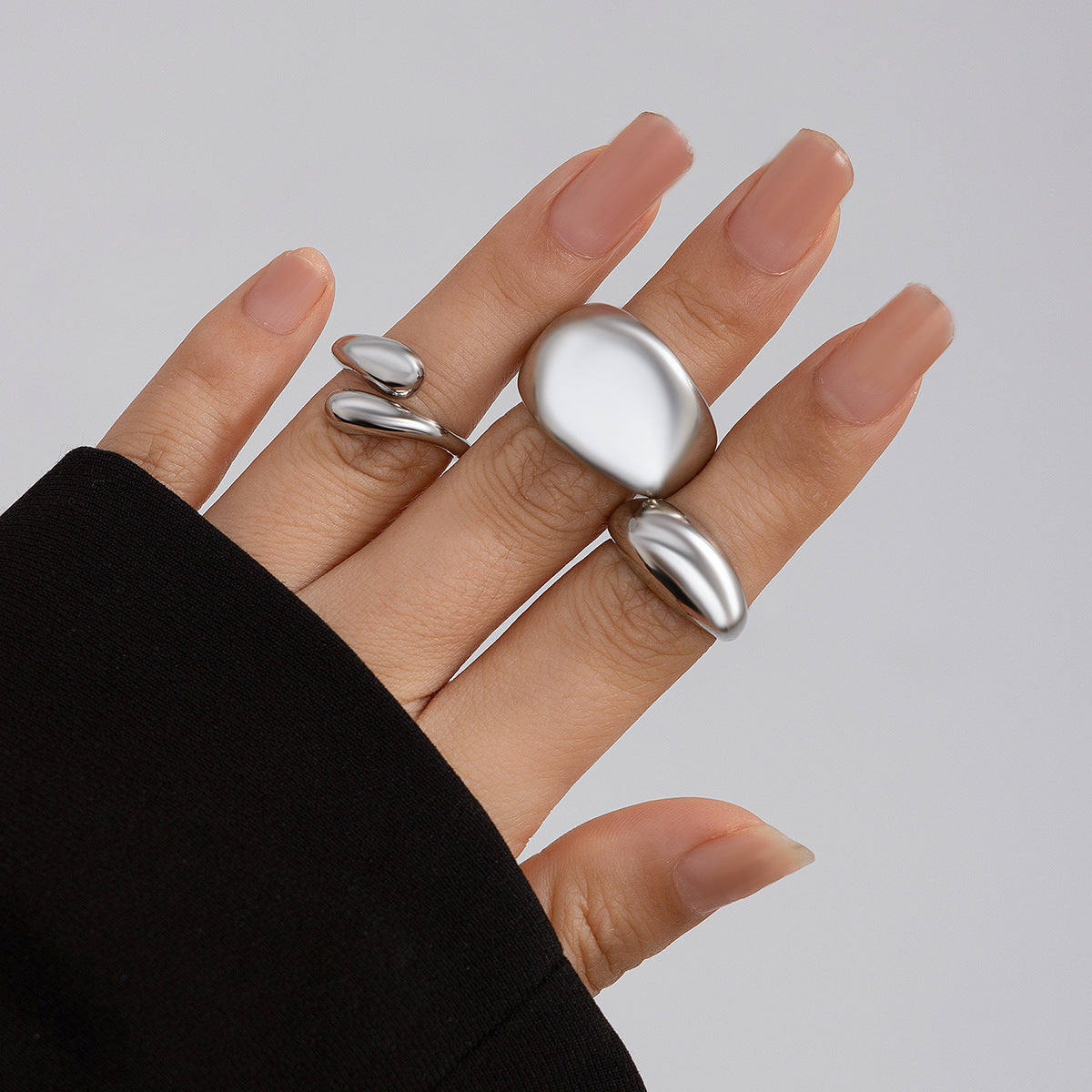 Planderful Vienna Verve Geometric Open Ring Lava Metal Texture For Modern Fashion Lovers