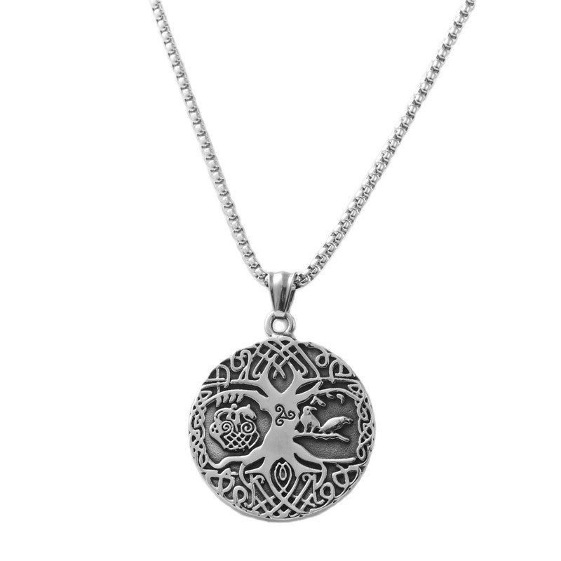 Titanium Steel Tree of Life Pendant Necklace - Stylish Retro Design for Men and Women