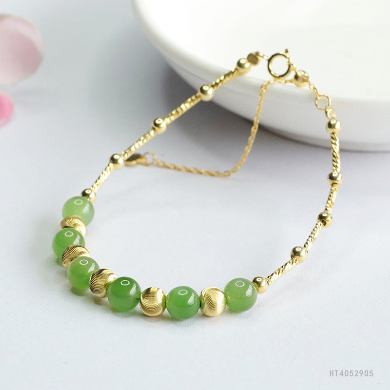 Apple-Green Hetian Jade 925 Silver Bracelet