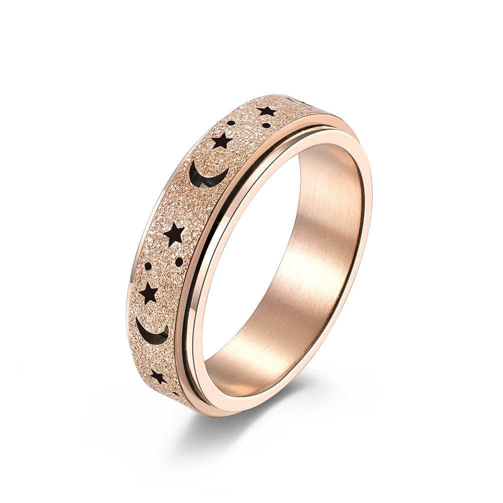 Steel Ring - Minimalist Rotating Star Moon Band For Everyday Wear Crafted By Planderful