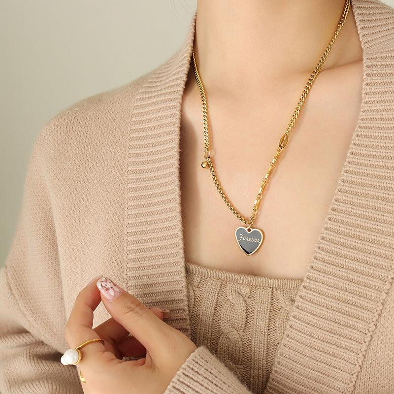 Peach Heart Dripping Oil Clavicle Necklace for Women